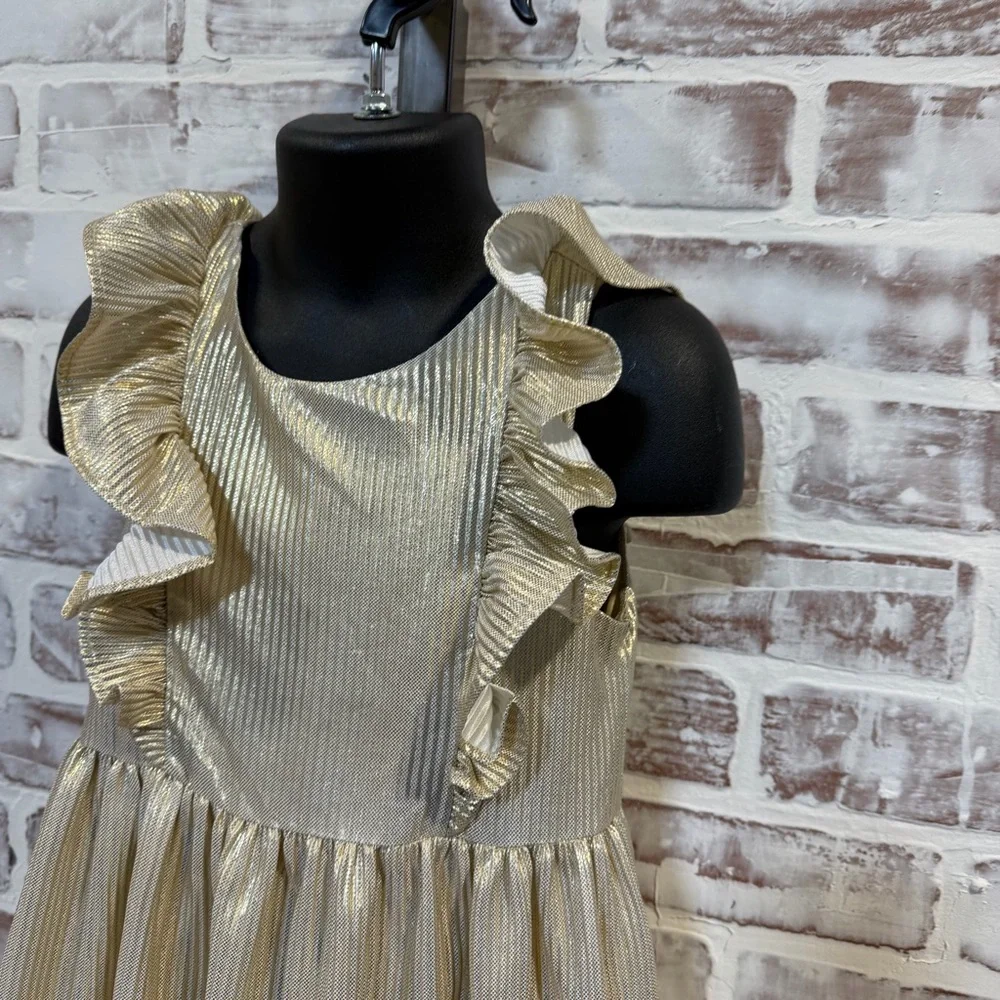 Tahari Metallic Gold Dress kids size 5 - Picture 2 of 6